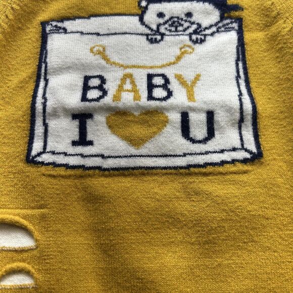 Y2K Baby I Love U Sweater Vest 9 months Mustard Yellow Knit Pullover Granola - Picture 2 of 7